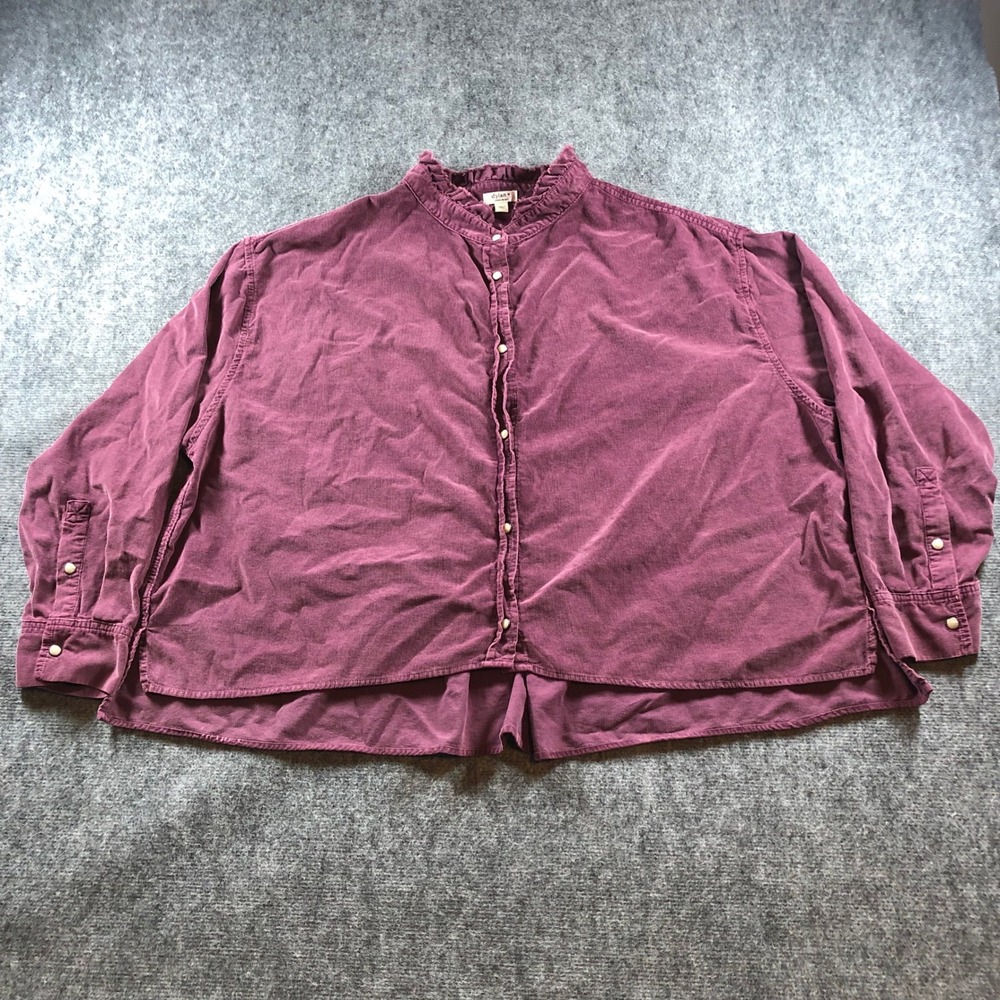 Dylan Corduroy Ruffle Collar Button Down Long‎ Sleeve Top Women's XL Purple